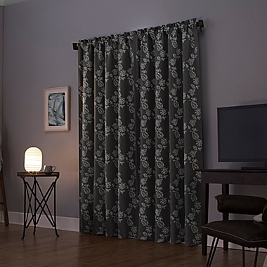 Sun Zero&reg; Floral Embroidery 95-Inch Total Blackout Curtain Panel in Steel Gray (Single). View a larger version of this product image.