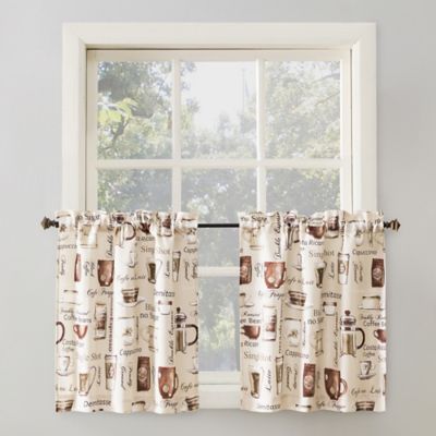 Top Window Kitchen Rod Valance and 2-pk Tier Cafe Curtains Coffee Espresso Print 