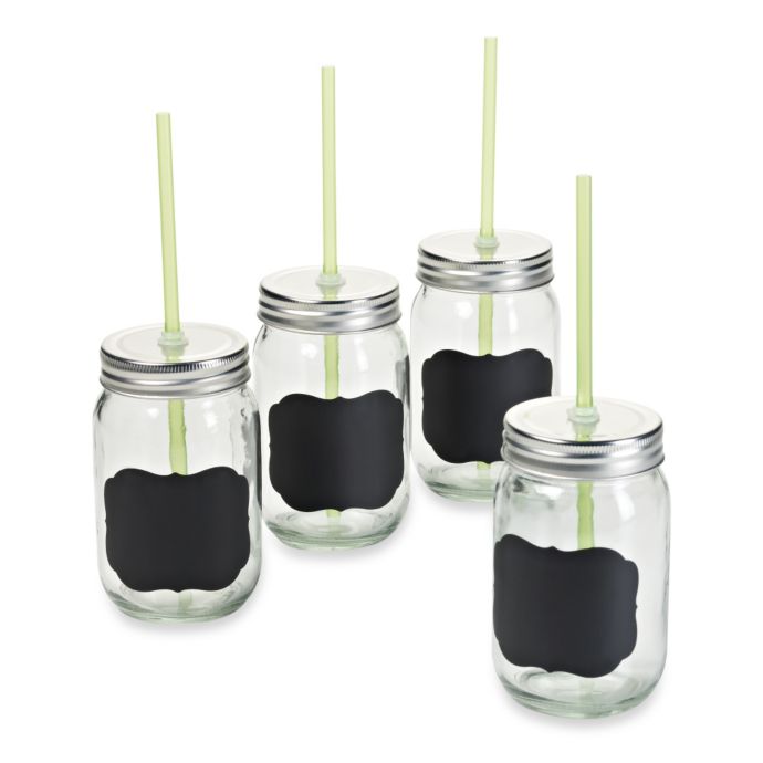 Home Essentials And Beyond Chalk It Up Mason Jars With Straws Set