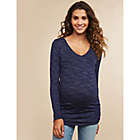 Alternate image 1 for Motherhood Maternity&reg; Small Long Sleeve Side Ruched Maternity T-Shirt in Navy Spacedye
