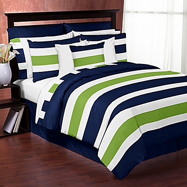 Sweet Jojo Designs Navy and Lime Stripe Bedding Collection. View a larger version of this product image.