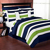 Sweet Jojo Designs Navy and Lime Stripe 3-Piece Full/Queen Comforter Set