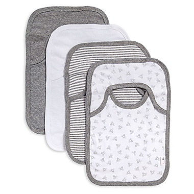 Burt&#39;s Bees Baby&reg; 4-Piece Organic Cotton Bib Set in Heather Grey. View a larger version of this product image.