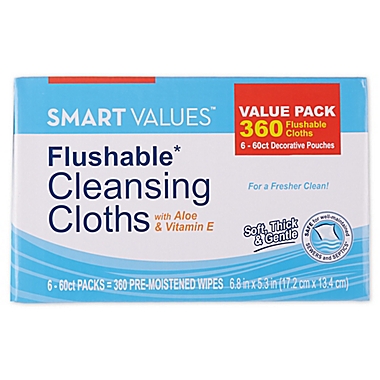 Smart Values&trade; 6-Packs 60-Count Flushable Moist Wipes. View a larger version of this product image.