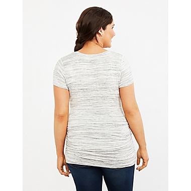 Motherhood Maternity&reg; Space-Dye Side Ruched Maternity T-Shirt in Grey. View a larger version of this product image.