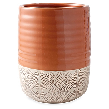 Tommy Bahama&reg; Pineapple Palm Ceramic Wastebasket in Red. View a larger version of this product image.