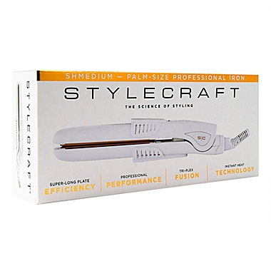 Stylecraft Shmedium Travel Iron With Full Size Plate in White. View a larger version of this product image.