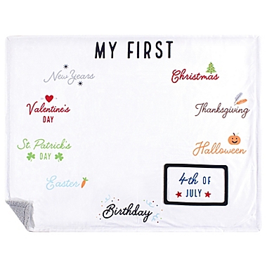 Hudson Baby&reg; First Holiday Milestone Plush Blanket in White. View a larger version of this product image.