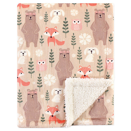 Alternate image 1 for Hudson Baby® Minky Blanket with Sherpa Back in Forest Pink