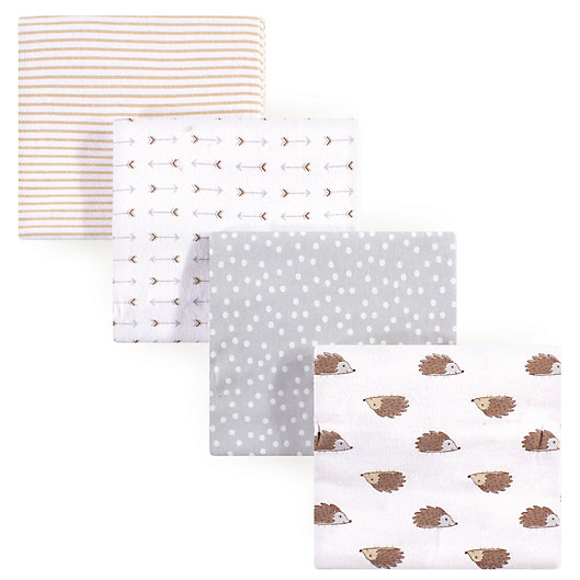Alternate image 1 for Hudson Baby® Hedgehog Flannel 4-Pack Receiving Blankets in Brown