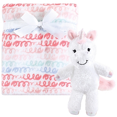 Hudson Baby&reg; 2-Piece Snuggly Unicorn Plush Blanket and Toy Set in Pink. View a larger version of this product image.