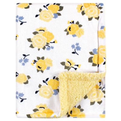 Luvable Friends&reg; Floral Minky Blanket with Sherpa Back in Yellow