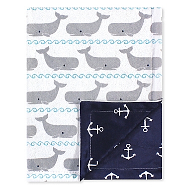 Hudson Baby&reg; Reversible Mink Blanket in Whales. View a larger version of this product image.