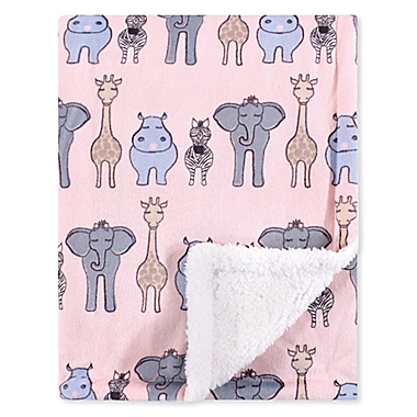 Hudson Baby&reg; Minky Blanket with Sherpa Back in Pink Safari. View a larger version of this product image.