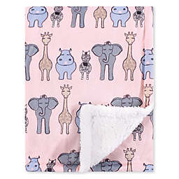 Hudson Baby® Minky Blanket with Sherpa Back in Pink Safari