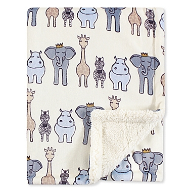 Hudson Baby&reg; Minky Blanket with Sherpa Back in Royal Safari. View a larger version of this product image.