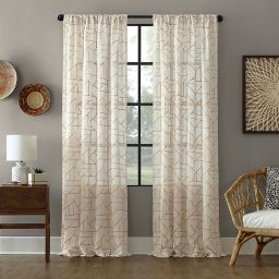 Archaeo® Jigsaw Embroidery Linen 84-Inch Rod Pocket Curtain Panel in Gold (Single)