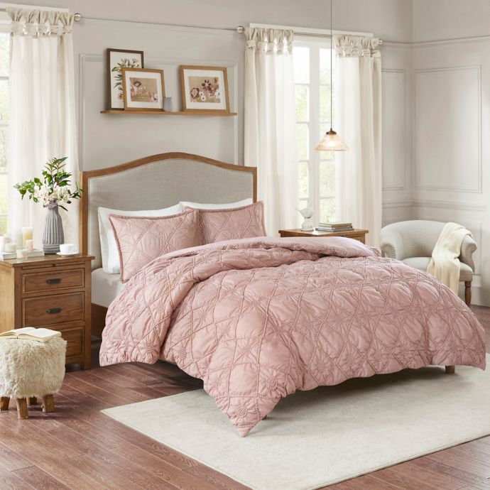 Madison Park Theresa Ruched Rosette Duvet Cover Set In Dusty Rose
