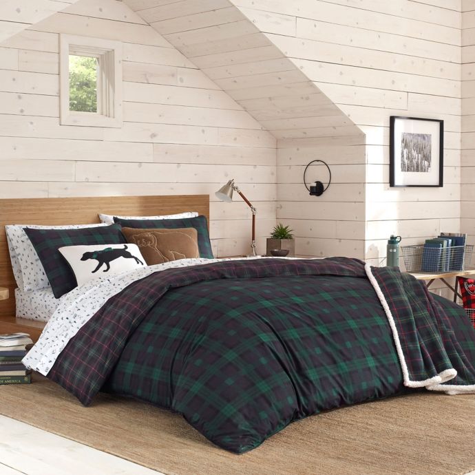 Eddie Bauer Woodland Tartan Duvet Cover Set In Pine Green Bed