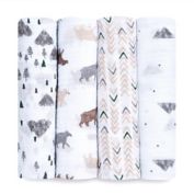 aden + anais&trade; essentials 4-Pack Bear Cotton Muslin Swaddles in Grey