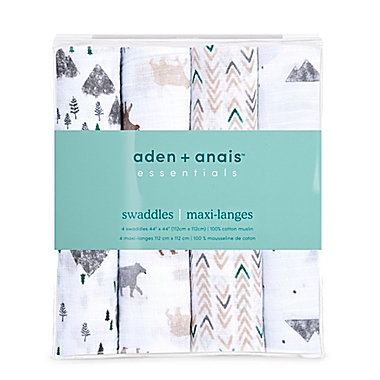 aden + anais&trade; essentials 4-Pack Bear Cotton Muslin Swaddles in Grey. View a larger version of this product image.