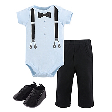 Little Treasure Size 12-18M 3-Piece Ladies Man Bodysuit, Pant, and Shoe Set in Blue. View a larger version of this product image.