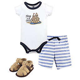 Hudson Baby® Size 0-3M Sand Castle Bodysuit, Short, and Shoe Set in Blue
