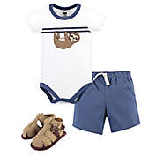 Hudson Baby&reg; Size 0-3M 3-Piece Sloth Bodysuit, Short, and Shoe Set in Blue