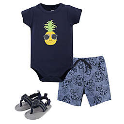 Hudson Baby® Size 0-3M 3-Piece Pineapple Bodysuit, Short, and Shoe Set in Blue