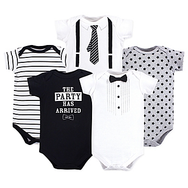 Little Treasure Size 0-3M 5-Pack Tux and Tie Bodysuits in Black/White. View a larger version of this product image.