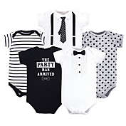 Little Treasure Size 0-3M 5-Pack Tux and Tie Bodysuits in Black/White