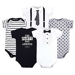 Little Treasure Size 9-12M 5-Pack Tux and Tie Bodysuits in Black/White