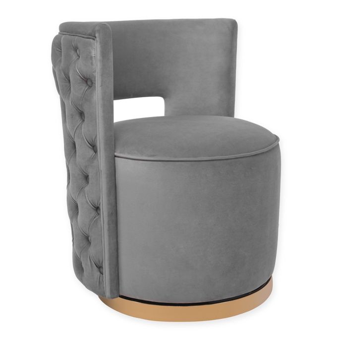 TOV Furniture™ Mimosa Velvet Upholstered Swivel Chair in Grey | Bed
