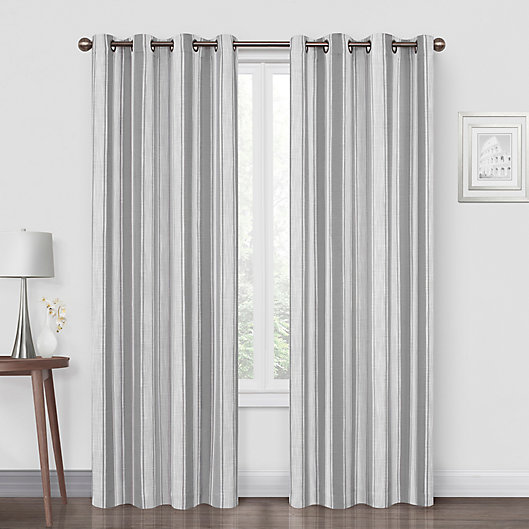 Alternate image 1 for Quinn Stripe 95-Inch Grommet Blackout Window Curtain Panel in Grey (Single)