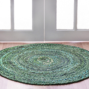 Unique Loom Braided Chindi 8&#39; Round Area Rug in Green. View a larger version of this product image.