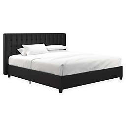 EveryRoom Elvia Upholstered Platform King Bed in Black Faux Leather