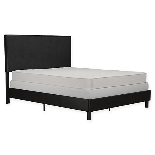 Alternate image 1 for EveryRoom Jazmine Upholstered Platform Bed in Black Faux Leather