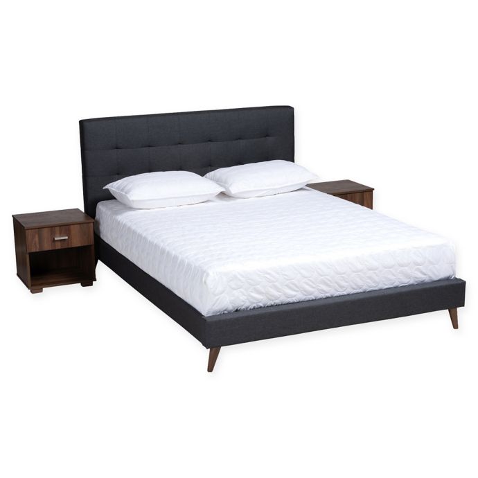 Baxton Studio® Linden Upholstered Platform Bed with 2 Nightstands | Bed ...