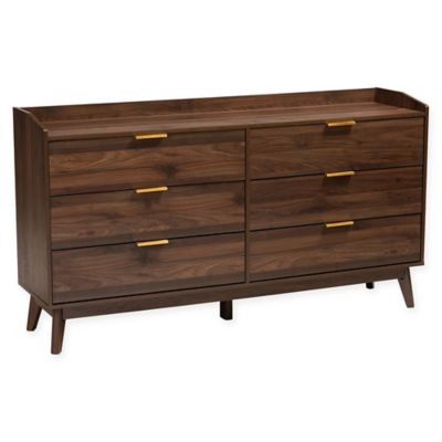 Baxton Studio Carson Finished 6-Drawer Wood Dresser in Walnut Brown
