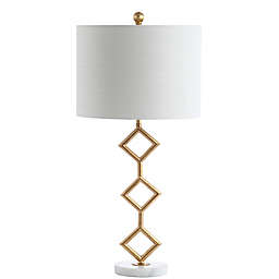 JONATHAN Y Diamante Modern Gilt LED Table Lamp in Gold with Linen Shade