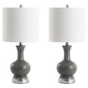 JONATHAN Y Cox LED Table Lamp in Gray with Linen Shade