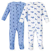 Hudson Baby&reg; 2-Pack Whales Sleep N&#39; Play Footed Pajamas in Blue