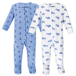 Hudson Baby® 2-Pack Whales Sleep N' Play Footed Pajamas in Blue