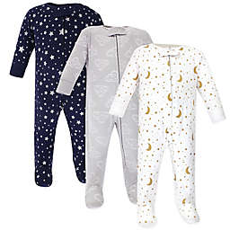 Hudson Baby® 3-Pack Stars and Moons Footies in Navy