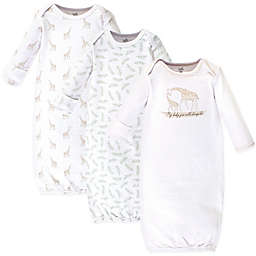 Touched by Nature Size 0-6M 3-Pack Lil Giraffe Organic Cotton Gowns in White