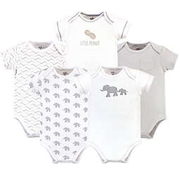 Touched by Nature Preemie 5-Pack Organic Cotton Elephant Bodysuits in Grey/White