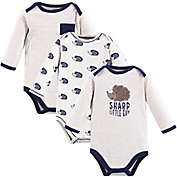 Touched by Nature Preemie 3-Pack Hedgehog Long Sleeve Organic Cotton Bodysuits in Beige