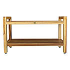 Alternate image 2 for EcoDecors&trade; Classic 35-Inch Teak Shower Bench with Shelf and Arms in Natural