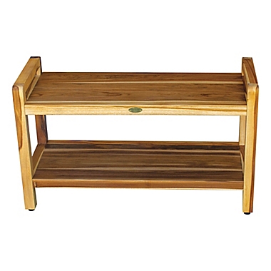 EcoDecors&trade; Classic 35-Inch Teak Shower Bench with Shelf and Arms in Natural. View a larger version of this product image.