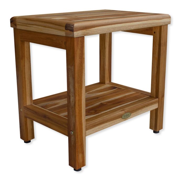 EcoDecors™ Classic 18Inch Teak Shower Bench with Shelf in Natural